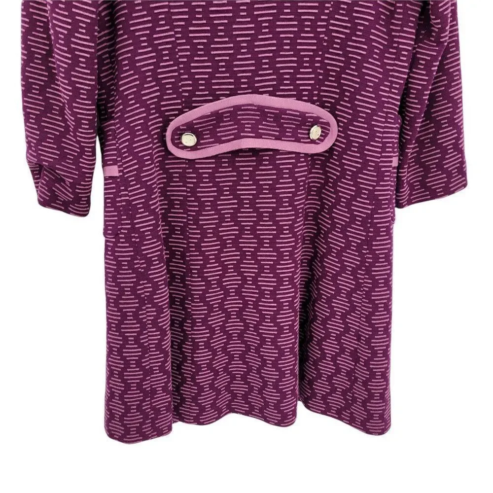 Vintage 60s Trench Coat XL 100% Wool Knit Mod Geometric Print‎ Pearl Button Pink